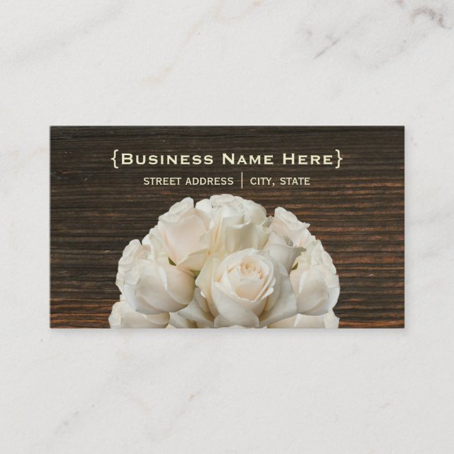 White Roses and Barnwood  Biz Card (Front)