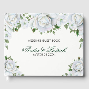 White Roses And Buds On White Background Guest Book