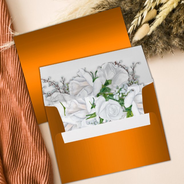 White Roses and Burnt Orange Wedding  Envelope (Creator Uploaded)