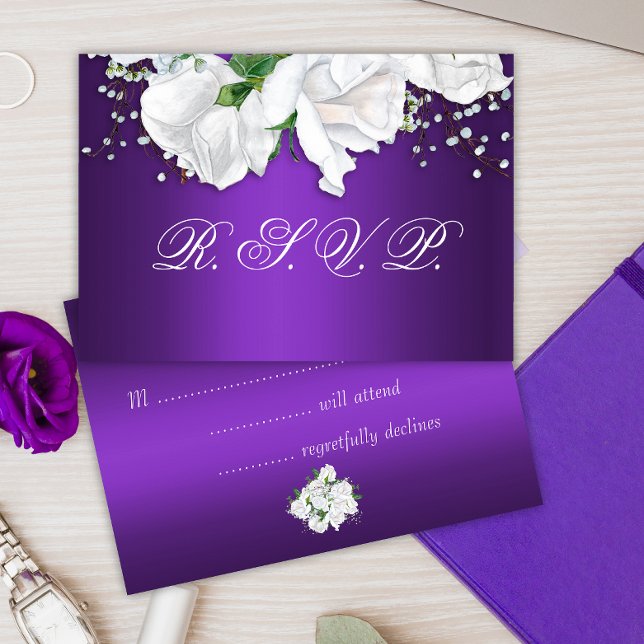 White Roses and Deep Purple  RSVP Card (Creator Uploaded)