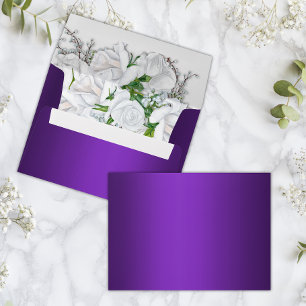 White Roses and Deep Purple Wedding  Envelope