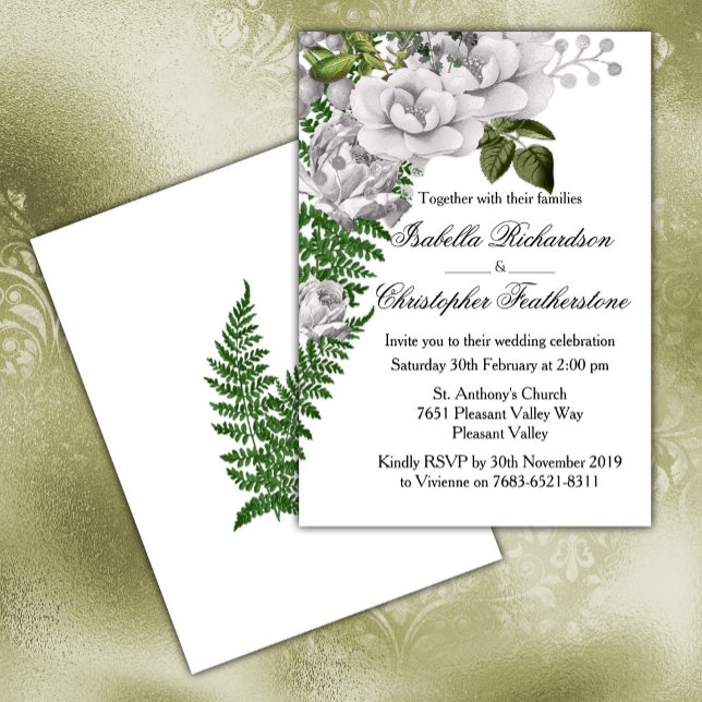 White Roses and Ferns Wedding Invitation (Creator Uploaded)
