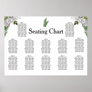 White Roses and Ferns Wedding Reception Seating Poster