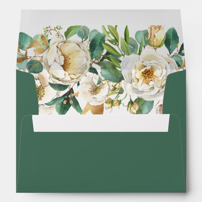 White Roses and Foliage Watercolor Envelope (Back (Bottom))