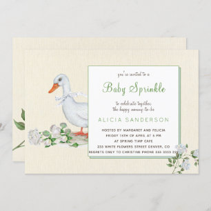 White roses and goose vintage baby sprinkle invite
