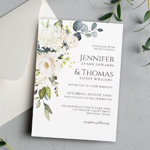White Roses and Hydrangeas Elegant Floral Wedding Invitation