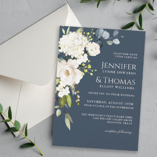 White Roses and Hydrangeas Elegant Floral Wedding Invitation