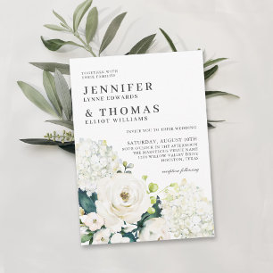 White Roses and Hydrangeas Elegant Floral Wedding Invitation
