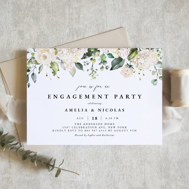 White Roses and Hydrangeas Engagement Party Invitation (Creator Uploaded)