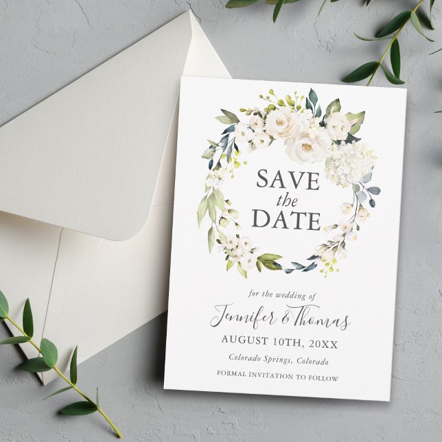 White Roses and Hydrangeas Floral Save the Date (Creator Uploaded)