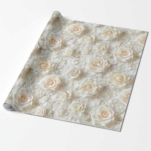 White Roses and Lace Wrapping Paper (Unrolled)