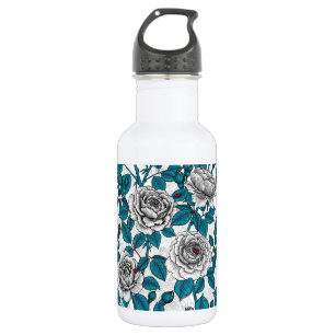 White roses and ladybugs 532 ml water bottle
