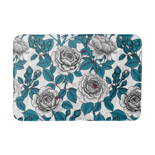 White roses and ladybugs bath mat (Front)