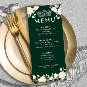 White Roses and Princess Tiara Dark Green Menu