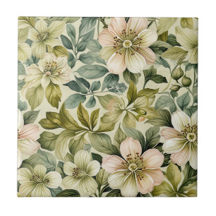 White Roses and Sage Seamless Ceramic Tile