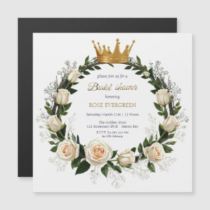 White Roses & Baby’s Breath Bridal Shower Magnetic Invitation