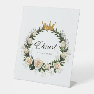 White Roses & Baby’s Breath Dessert Pedestal Sign