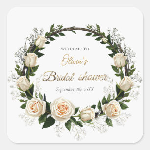 White Roses & Baby’s Breath Favors Square Sticker