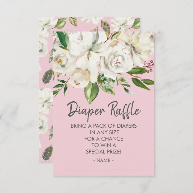 White Roses Baby Shower Diaper Raffle Ticket Invitation (Front/Back)