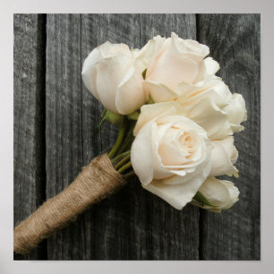 White Roses & Barnwood Poster