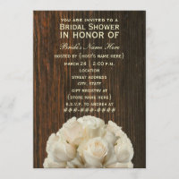 White Roses & Barnwood Rustic Bridal Shower Invite