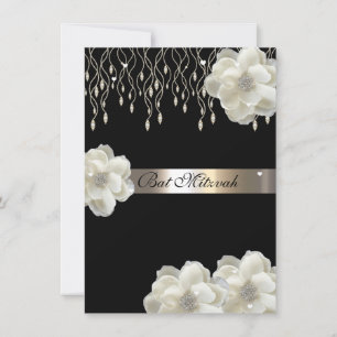 White Roses, Bat Mitzvah, Custom Invitation