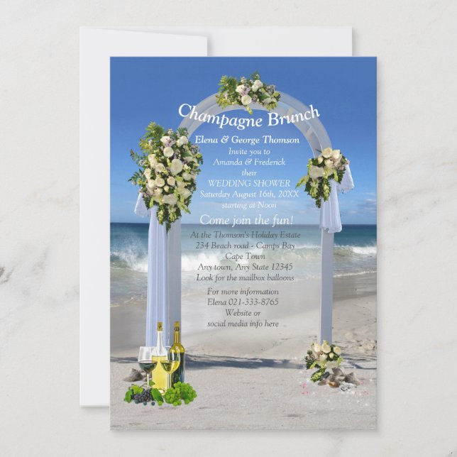 White Roses Beach Wedding Shower Invitation (Front)