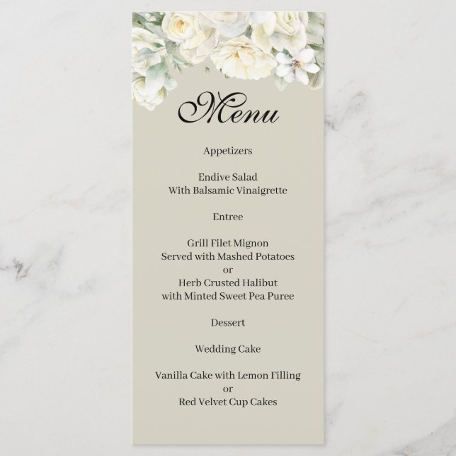 White Roses Beige Menu (Front)