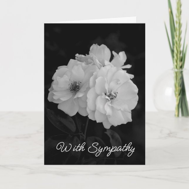 White Roses Black and White Sympathy Card (Front)