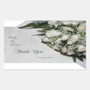 White Roses Bouquet Wedding Thank You Sticker