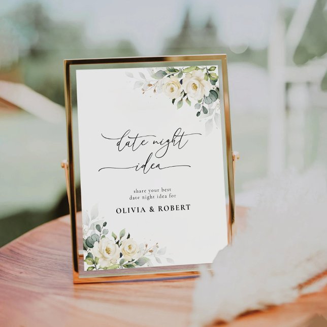 White Roses Bridal Shower Date Night Idea Sign (Creator Uploaded)