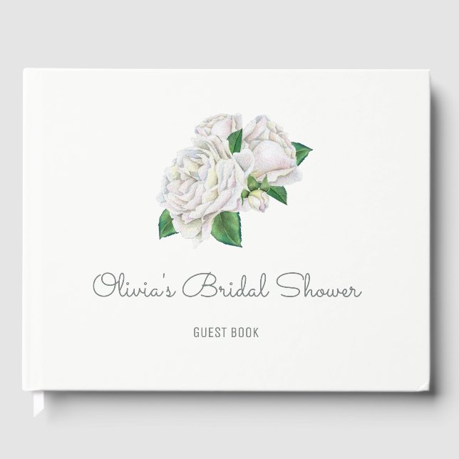 White Roses Bridal Shower Guest Book (Front)