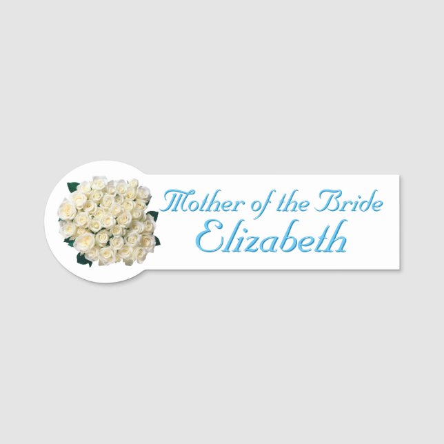 White Roses Bridal Shower Name Tag (Front)