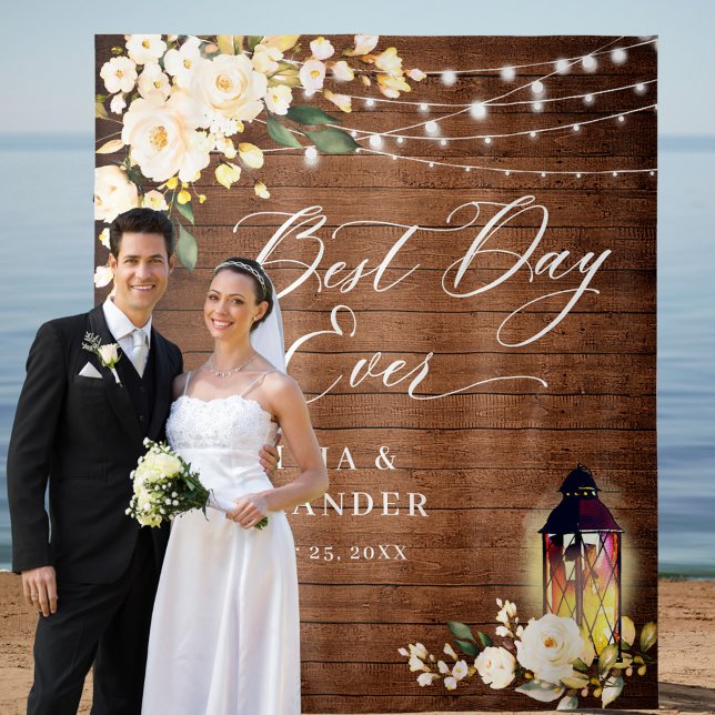 White Roses Brown  Wood Wedding Backdrop Tapestry (Creator Uploaded)