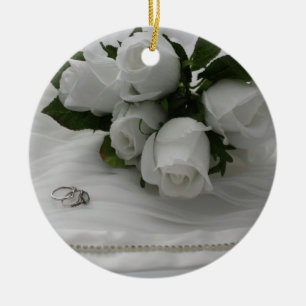 White roses ceramic tree decoration