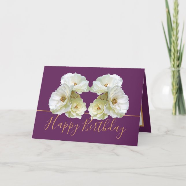 White Roses Chic Elegant Floral Bouquet Birthday Card (Front)