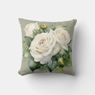 White Roses Classic Floral Cushion