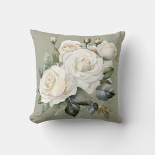 White Roses Classic Floral Cushion