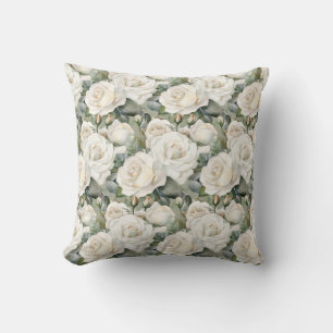 White Roses Classic Floral Cushion