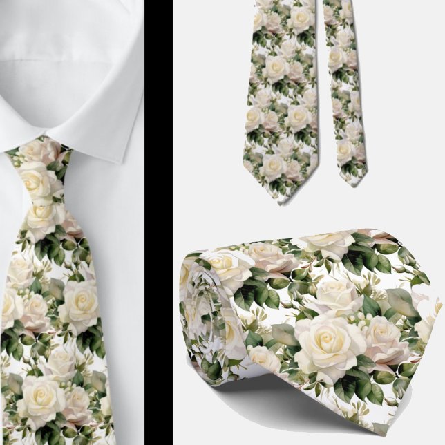 White Roses Classic Formal Floral Neck Tie (Creator Uploaded)