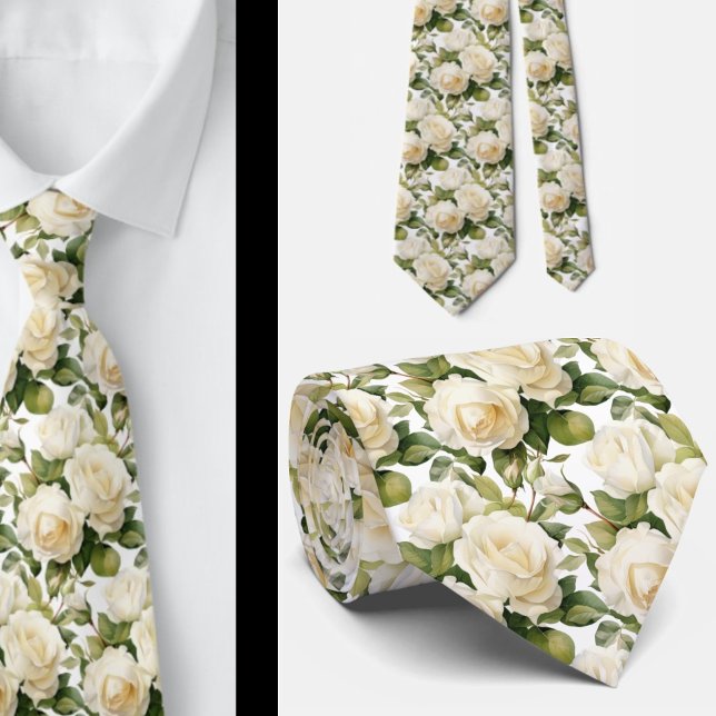 White Roses Classic Formal Floral Neck Tie (Creator Uploaded)