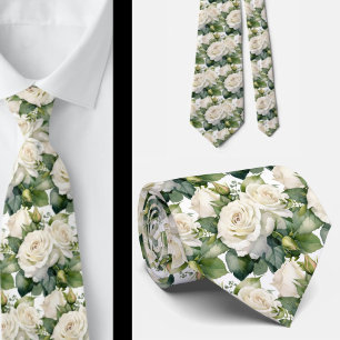 White Roses Classic Formal Floral Neck Tie