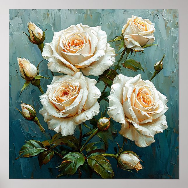 White roses Classic Romantic Decor Print 🎁Elegant (Front)