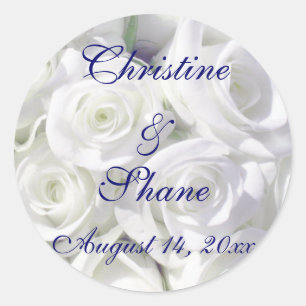 White Roses Classic Round Sticker