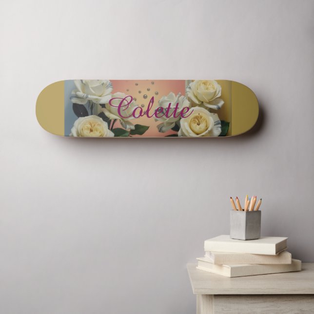 White Roses Colette Gold Skateboard (Wall Art (Horz))
