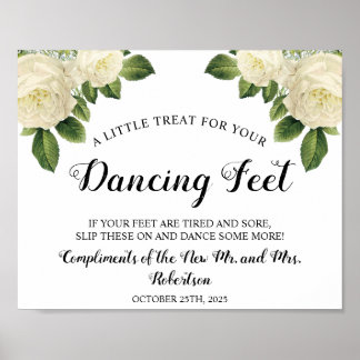 White Roses Dancing Feet Flip Flops Wedding Sign