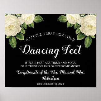 White Roses Dancing Feet Flip Flops Wedding Sign