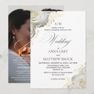 White Roses⎮ Elegant All in One Wedding Invitation