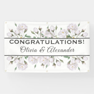 White Roses Elegant Floral Wedding Banner
