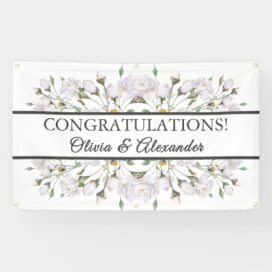 White Roses Elegant Floral Wedding Banner
